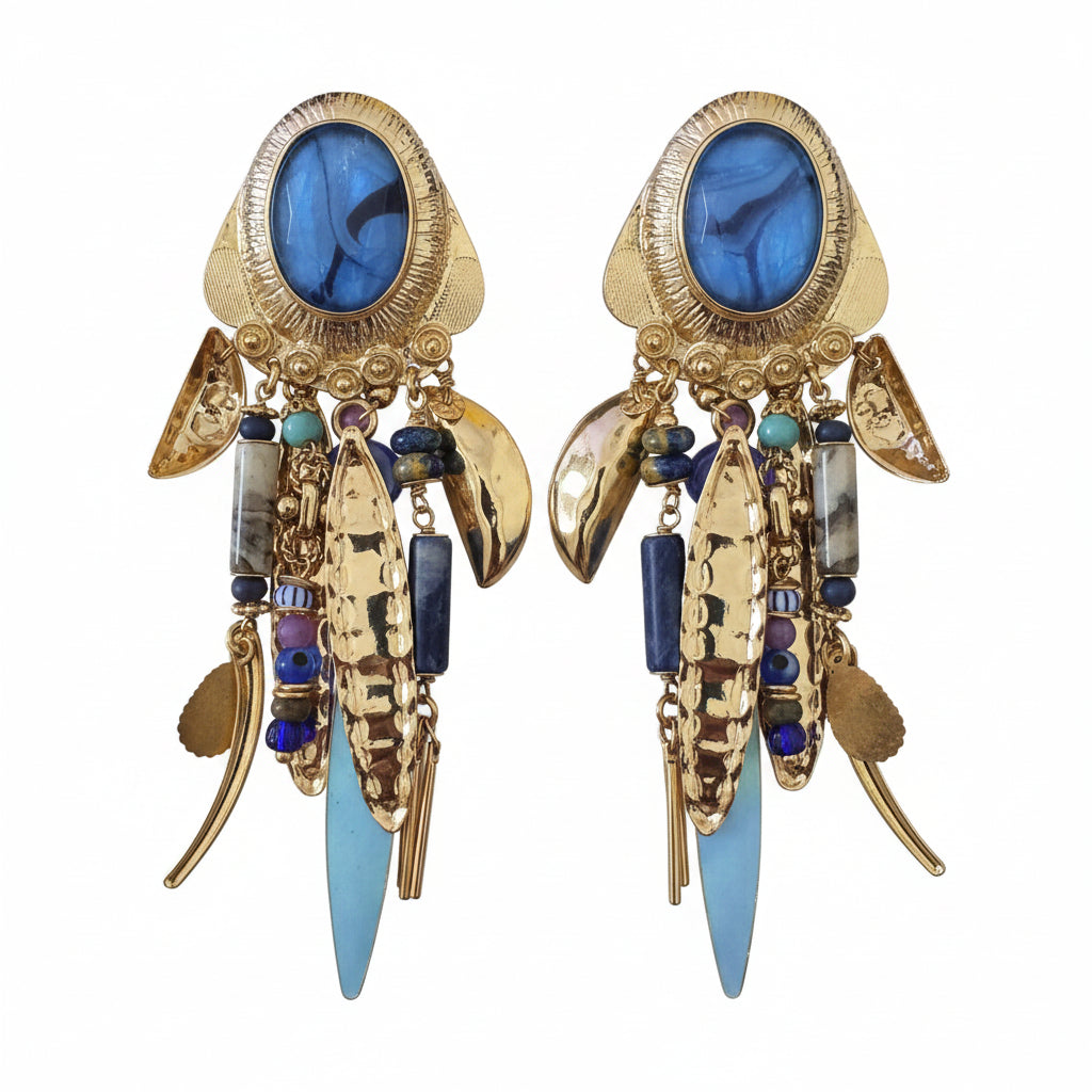 GAS BIJOUX - BOUCLES D'OREILLES BALANDRA TIGES DROITES DORÉES ET BLEUES