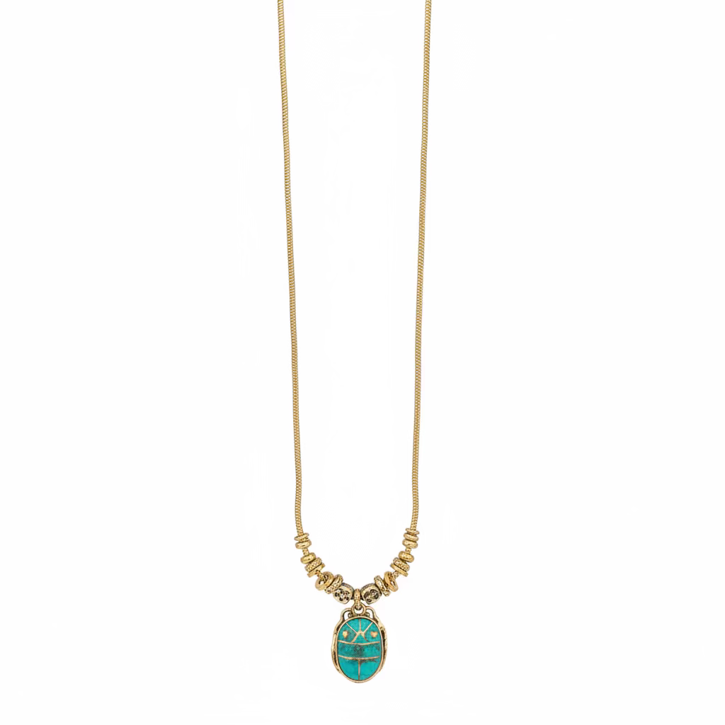GAS BIJOUX - COLLIER BIA SCARABEE DORE A L'OR FIN - TURQUOISE