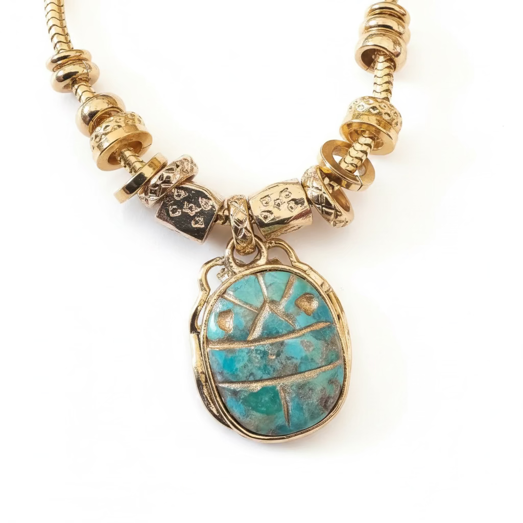 GAS BIJOUX - COLLIER BIA SCARABEE DORE A L'OR FIN - TURQUOISE