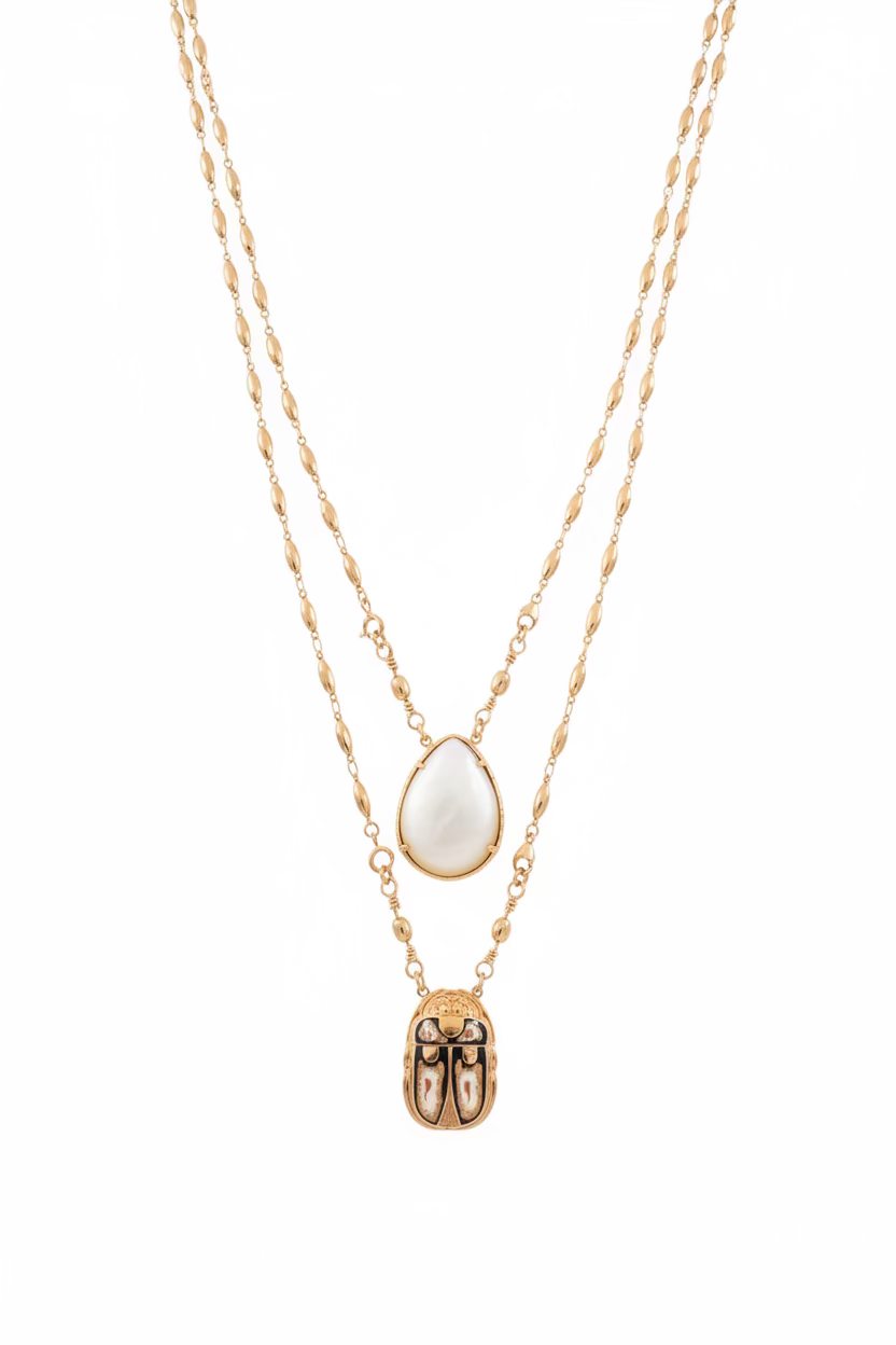 GAS BIJOUX - COLLIER SCAPULAIRE SERTI SCARABEE DORÉ