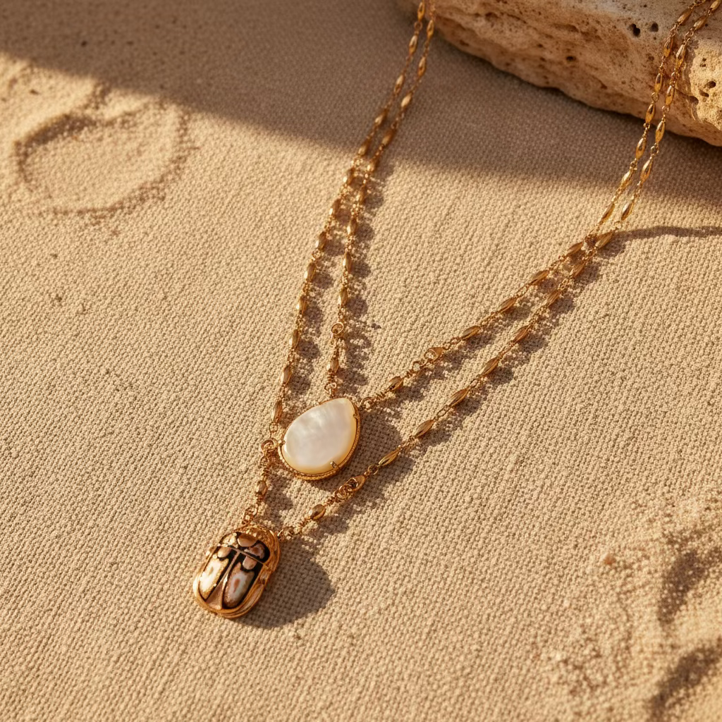 GAS BIJOUX - COLLIER SCAPULAIRE SERTI SCARABEE DORÉ