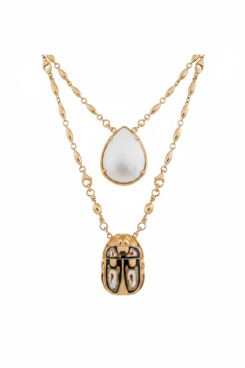 GAS BIJOUX - COLLIER SCAPULAIRE SERTI SCARABEE DORÉ