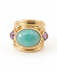 GAS BIJOUX - BAGUE SIMONE DORÉE - AMAZONITE ET AMÉTHYSTE - TAILLE 4