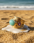 GAS BIJOUX - BAGUE SIMONE DORÉE - AMAZONITE ET AMÉTHYSTE - TAILLE 4