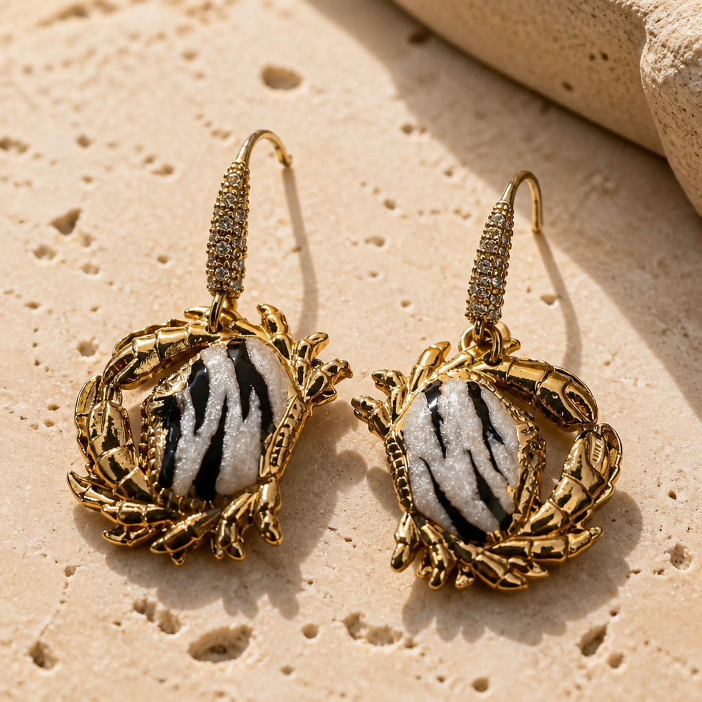 GAS BIJOUX - BOUCLES D’OREILLES YAO KRABE DORÉES ZEBRE