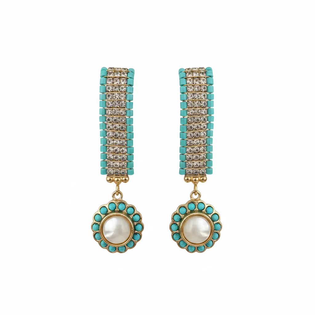 GAS BIJOUX - BOUCLES D'OREILLES FLORIA DORÉES STRASS - TURQUOISE