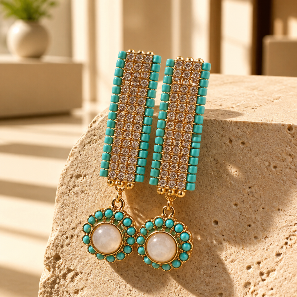 GAS BIJOUX - BOUCLES D'OREILLES FLORIA DORÉES STRASS - TURQUOISE