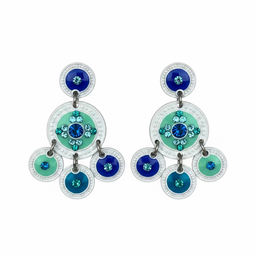 GAS BIJOUX - BOUCLES D'OREILLES SEQUINS BASE BLANCHE - TONS DE BLEUS