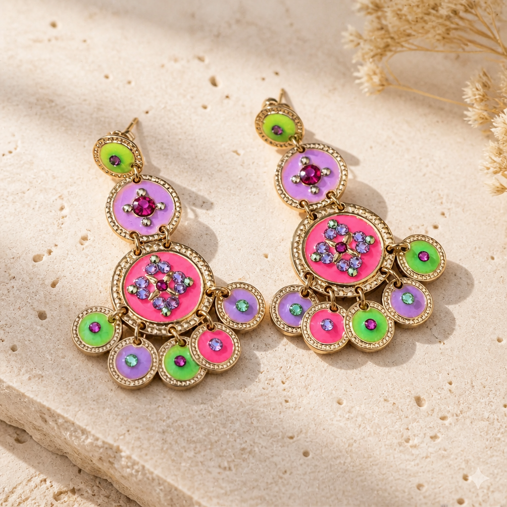 GAS BJOUX - BOUCLES D'OREILLES SEQUIN TRIPLE DORÉES - FLUO