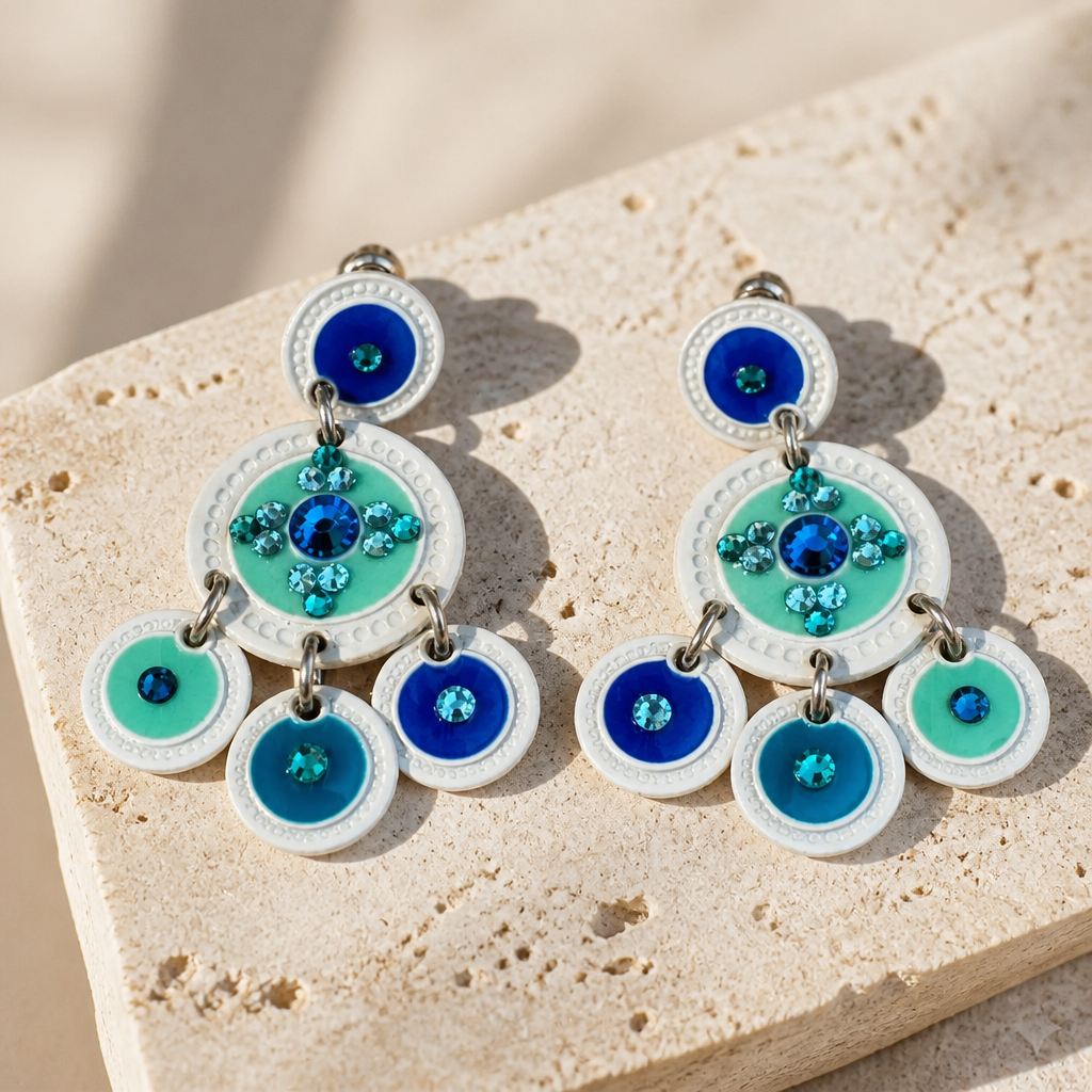 GAS BIJOUX - BOUCLES D'OREILLES SEQUINS BASE BLANCHE - TONS DE BLEUS