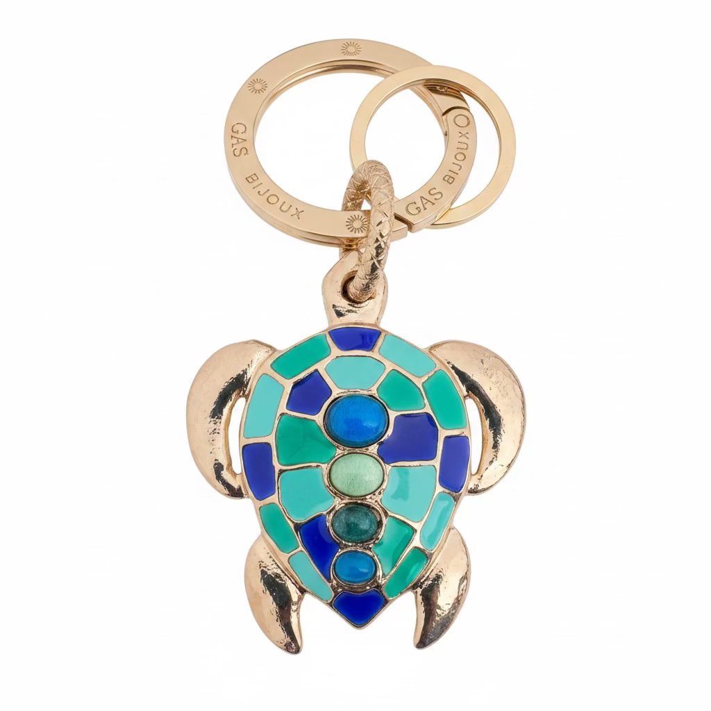 GAS BIIJOUX - PORTE CLEFS TORTUE EMAILLÉE DORÉE
