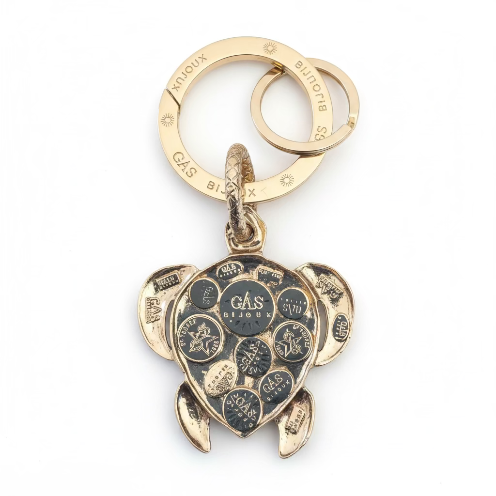 GAS BIIJOUX - PORTE CLEFS TORTUE EMAILLÉE DORÉE