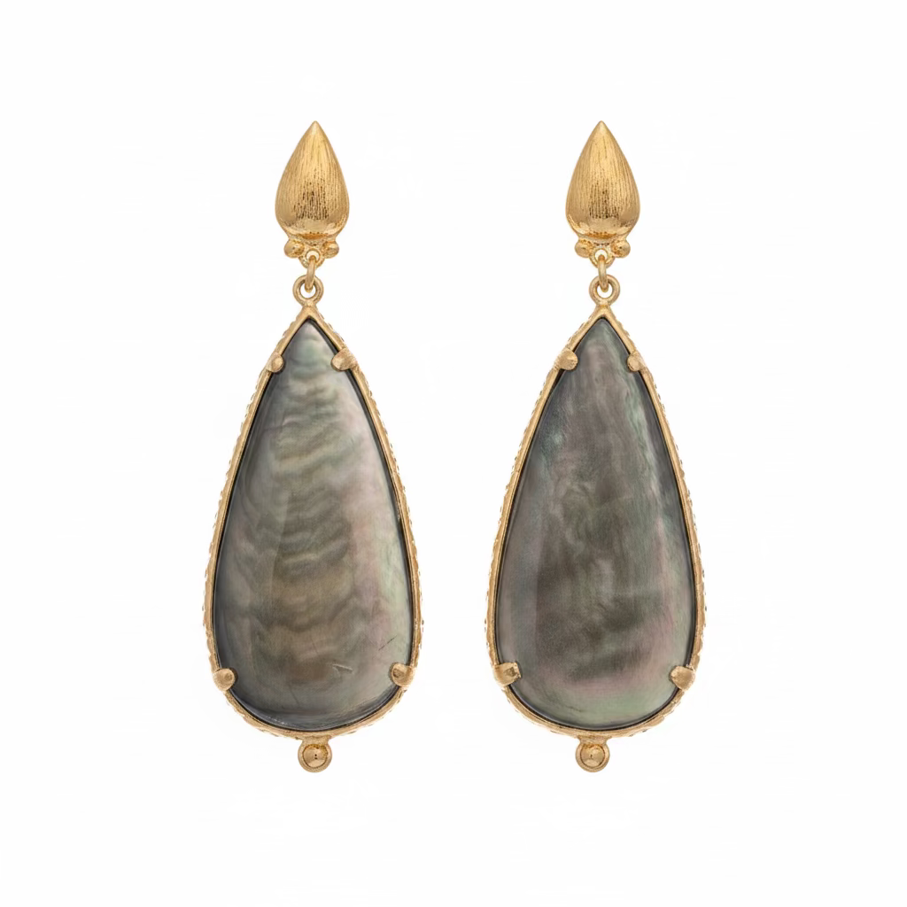 GAS BIJOUX - BOUCLES D'OREILLES SERTI GOUTTE MOYEN MODELE DORÉES - NACRE GRISE