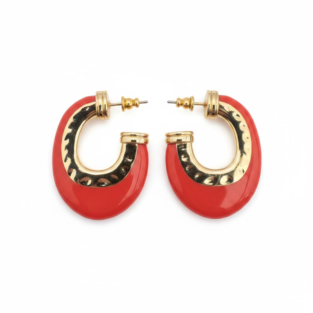 GAS BIJOUX - BOUCLES D'OREILLES CREOLES SELVA DORÉES - EMAIL ROUGE