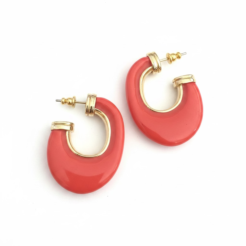 GAS BIJOUX - BOUCLES D'OREILLES CREOLES SELVA DORÉES - EMAIL ROUGE