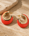 GAS BIJOUX - BOUCLES D'OREILLES CREOLES SELVA DORÉES - EMAIL ROUGE