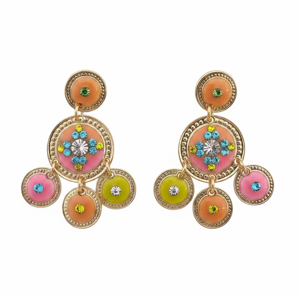 GAS BIJOUX - BOUCLES D'OREILLES SEQUINS DEUX RANGS DORÉES