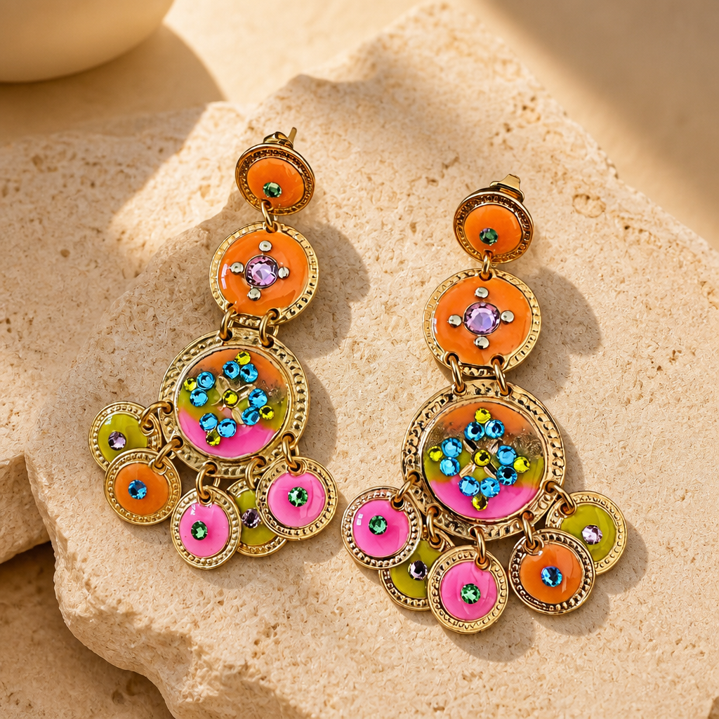 GAS BIJOUX - BOUCLES D'OREILLES SEQUIN TROIS RANGS DORÉES