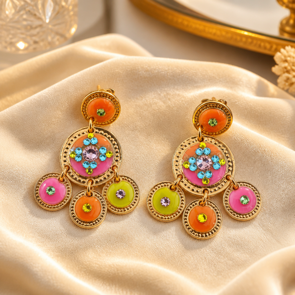 GAS BIJOUX - BOUCLES D'OREILLES SEQUINS DEUX RANGS DORÉES