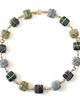 GAS BIJOUX - COLLIER SQUARE RAINBOW - VESSONITE - AMAZONITE - JASPE KAMBALA - AGATE GRISE