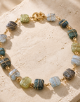 GAS BIJOUX - COLLIER SQUARE RAINBOW - VESSONITE - AMAZONITE - JASPE KAMBALA - AGATE GRISE
