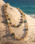 GAS BIJOUX - SAUTOIR SQUARE  - QUARTZ - AMAZONITE - TURQUOISE - VESSONITE - PIERRES NATURELLES