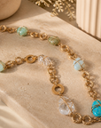 GAS BIJOUX - SAUTOIR SQUARE  - QUARTZ - AMAZONITE - TURQUOISE - VESSONITE - PIERRES NATURELLES