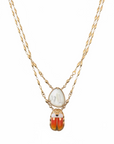 GAS BIJOUX - COLLIER SERTI SCAPULAIRE EMAIL DORÉ - NACRE BLANCHE