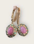GAS BIJOUX - Boucles d’oreilles TAO SPLASH dorées à l’or fin - Agate rose et cristaux de Swarovski verts