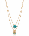 GAS BIJOUX - COLLIER SCAPULAIRE SERTI SCAPULAIRE DORÉ - EMAIL ET TURQUOISE