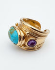 GAS BIJOUX - BAGUE SIMONE dorée à l'or fin - Turquoise et Améthyste - TAILLE M