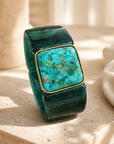 GAS BIJOUX - BRACELET ARTY ACETATE DORÉ - VERT ET TURQUOISE VERITABLE