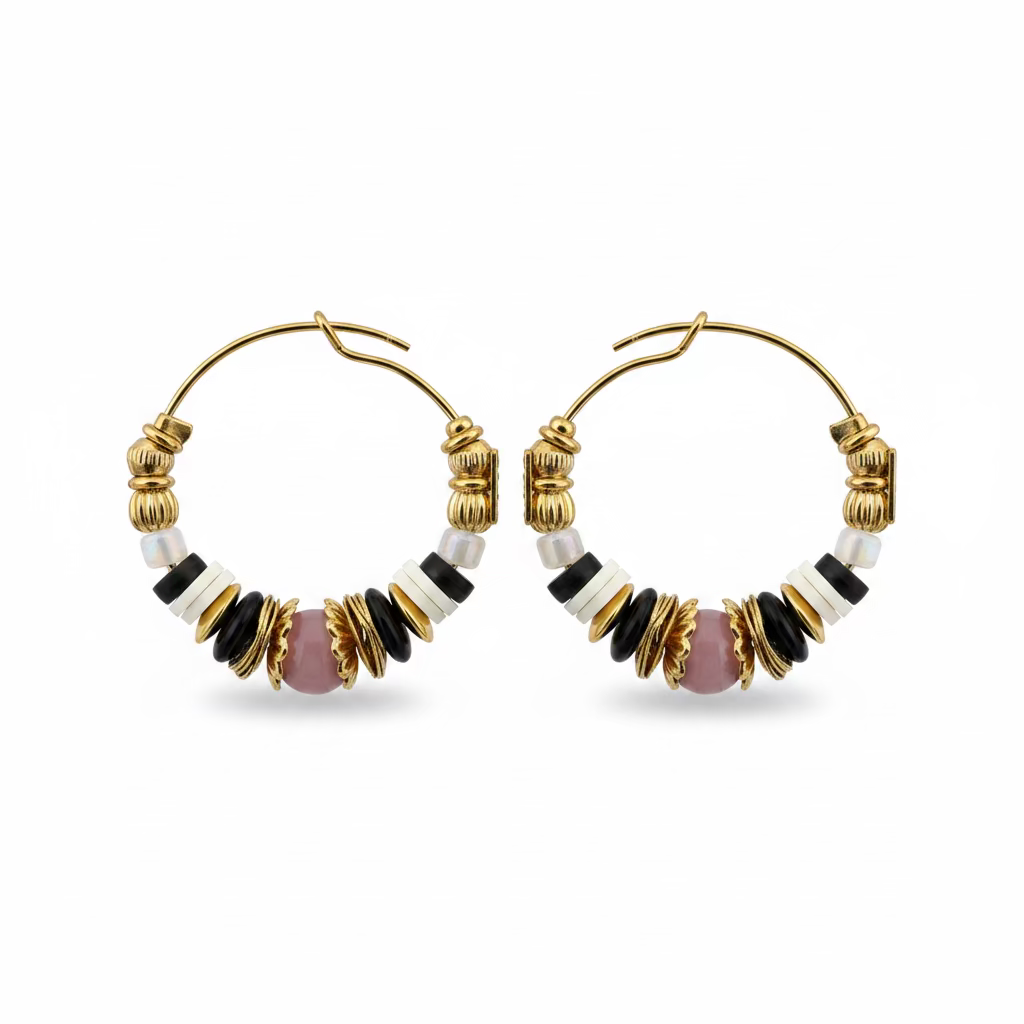 GAS BIJOUX - BOUCLES D'OREILLES CREOLES ALOHA DORÉES - ROSE- NOIRE - BEIGE