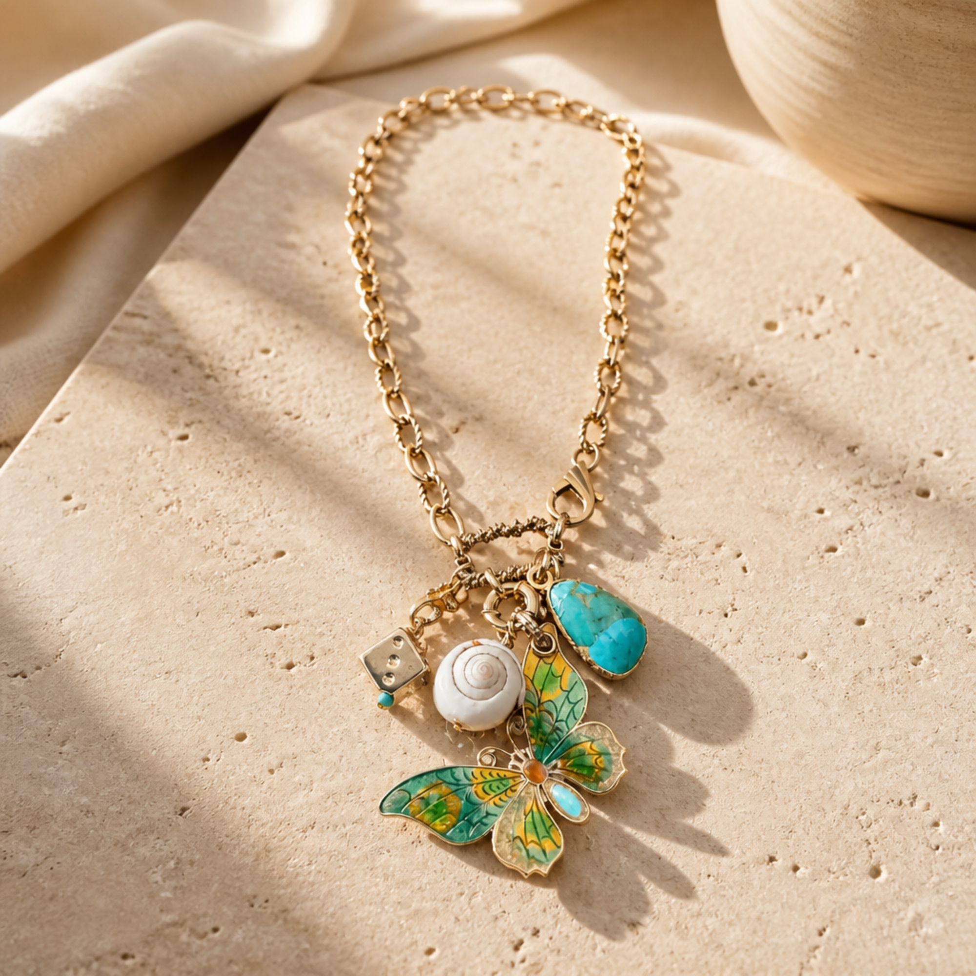 GAS BIJOUX - COLLIER CONSTANTINE DORÉ - PAPILLON VERT ET JAUNE