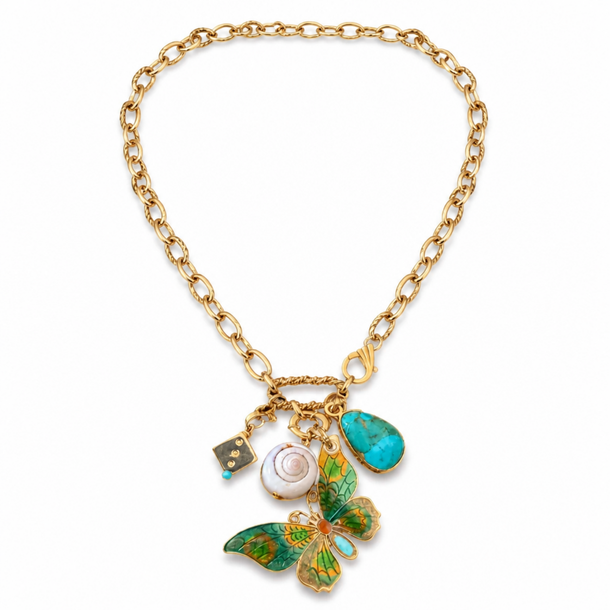 GAS BIJOUX - COLLIER CONSTANTINE DORÉ - PAPILLON VERT ET JAUNE