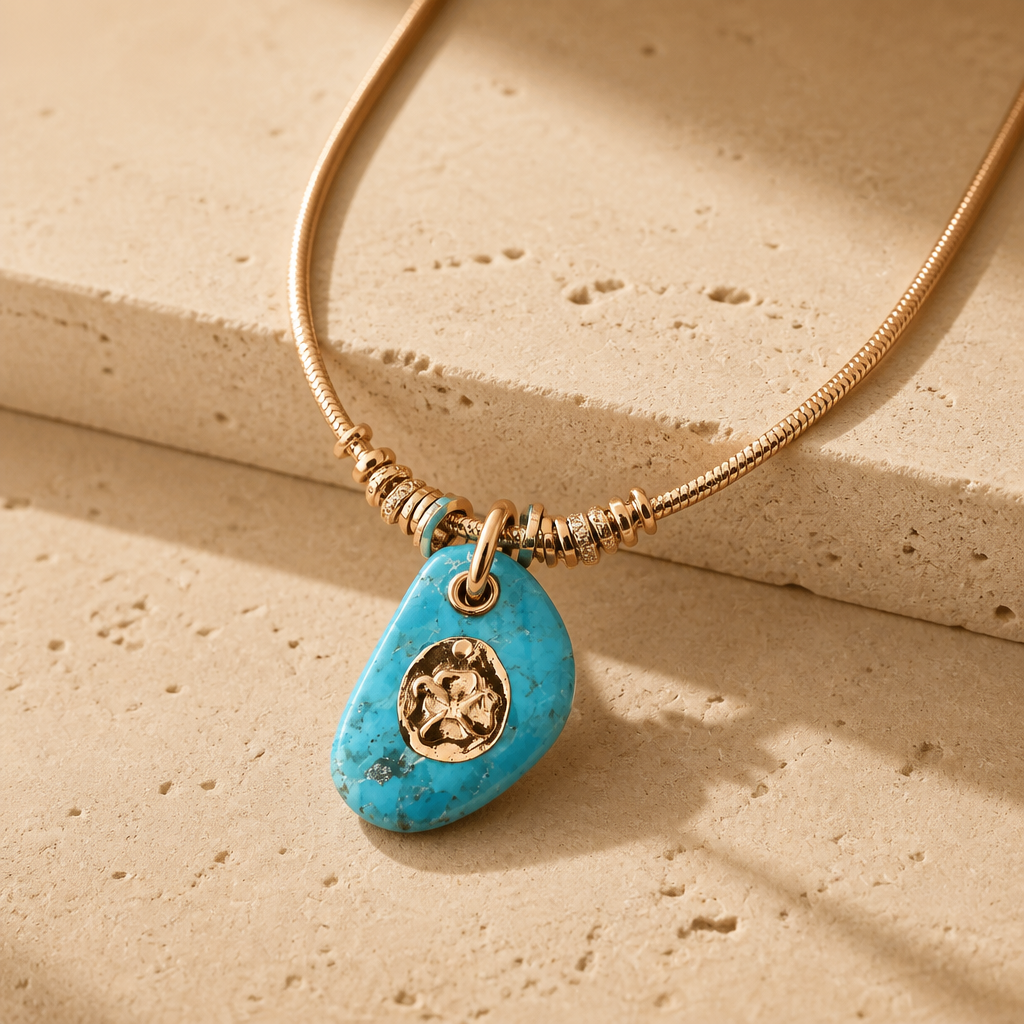 GAS BIJOUX - COLLIER GALET DORÉ - TURQUOISE VERITABLE