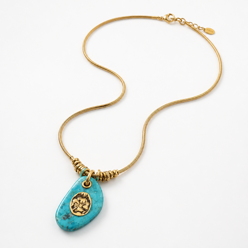 GAS BIJOUX - COLLIER GALET DORÉ - TURQUOISE VERITABLE