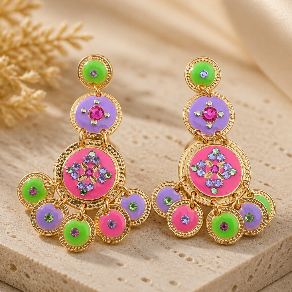 GAS BIJOUX - BOUCLES D'OREILLES SEQUIN TRIPLE DORÉÉS - FLUO