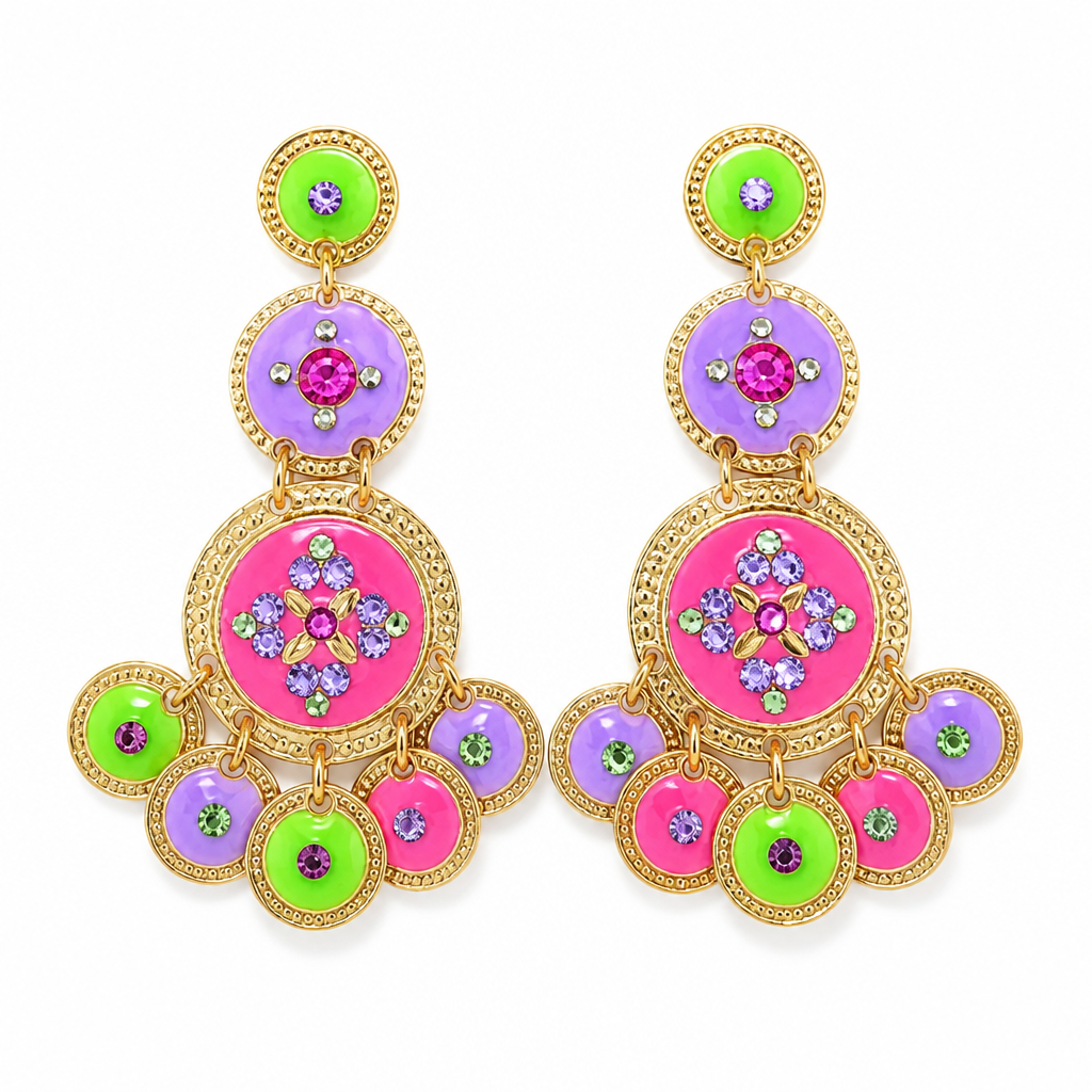 GAS BIJOUX - BOUCLES D'OREILLES SEQUIN TRIPLE DORÉÉS - FLUO