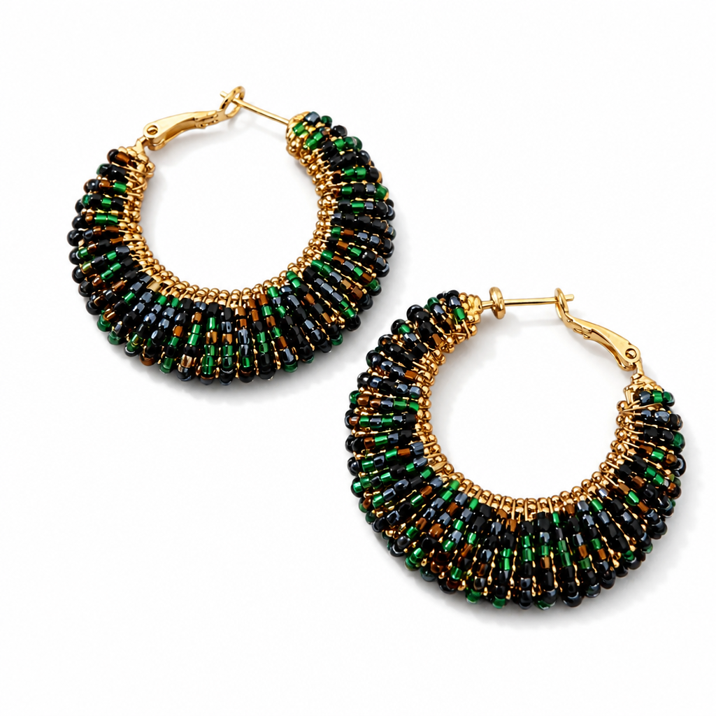 GAS BIJOUX - BOUCLES D'OREILLES CREOLES IZZIA GRAND MODELE - MULTI NOIR-VERT-MARRON