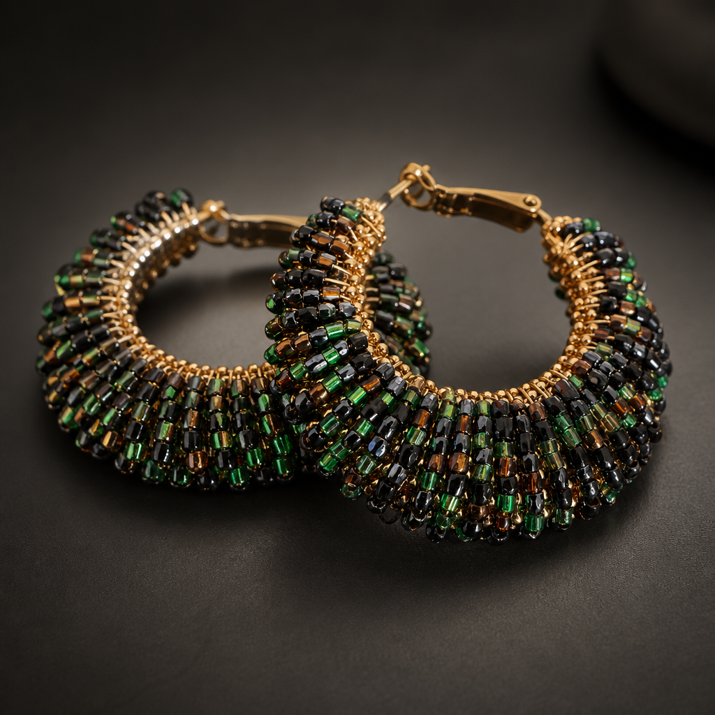 GAS BIJOUX - BOUCLES D'OREILLES CREOLES IZZIA GRAND MODELE - MULTI NOIR-VERT-MARRON