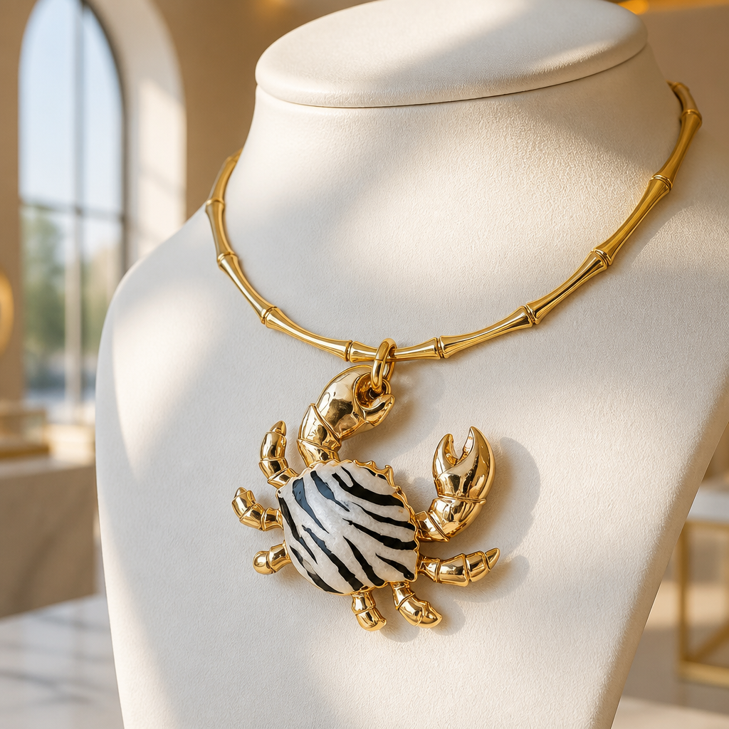 GAS BIJOUX - COLLIER BAMBOU KRABE PETIT MODELE DORÉ - CRABE ZEBRÉ