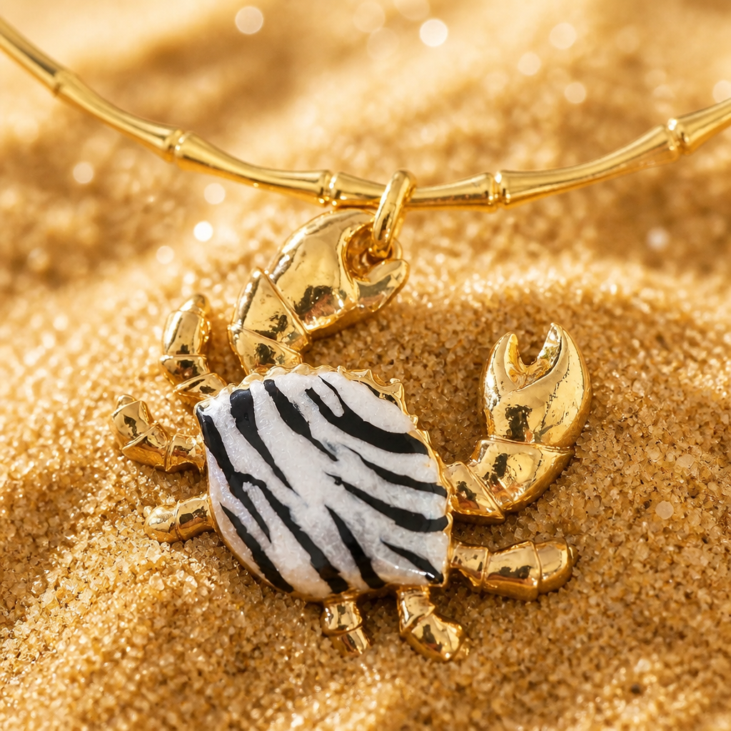 GAS BIJOUX - COLLIER BAMBOU KRABE PETIT MODELE DORÉ - CRABE ZEBRÉ