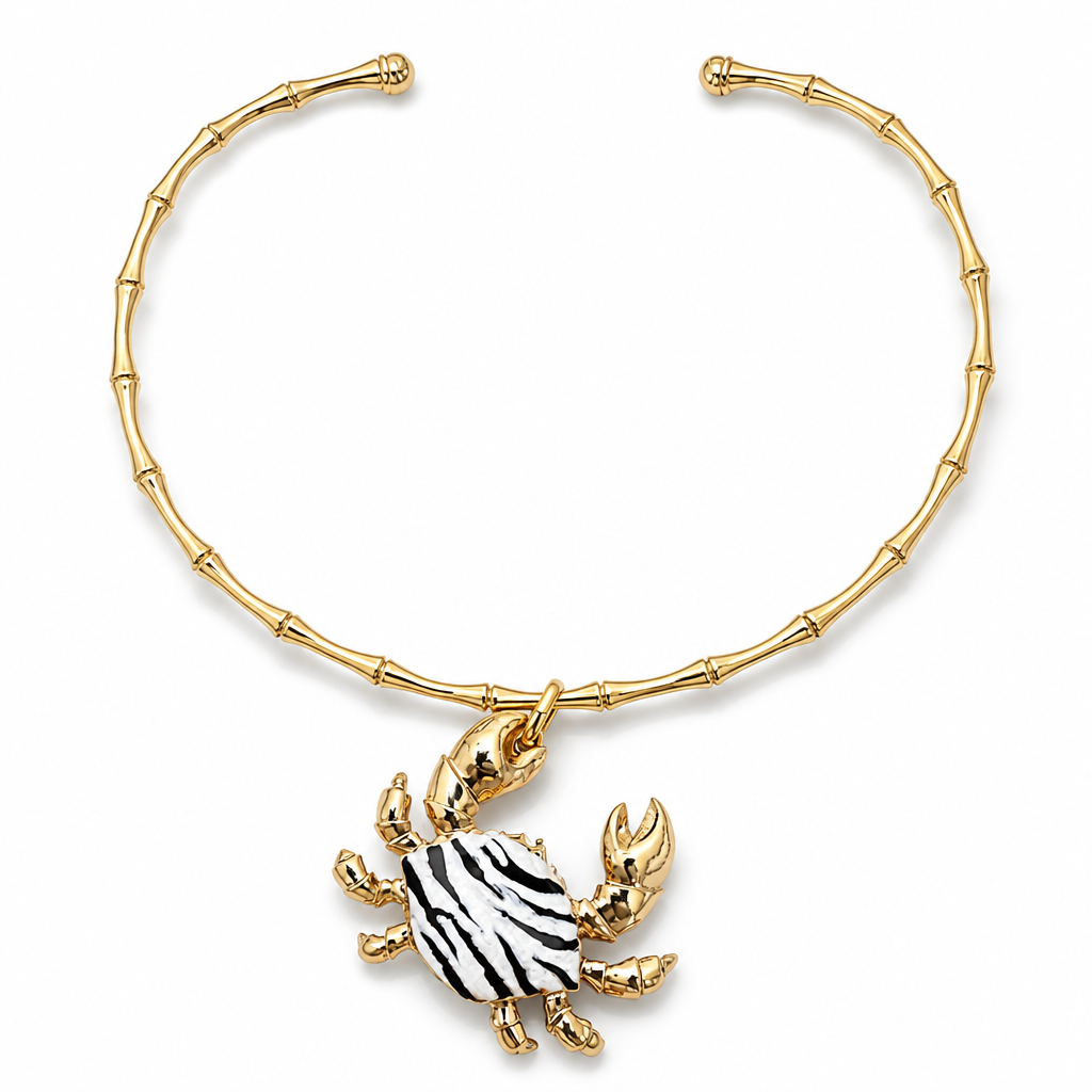 GAS BIJOUX - COLLIER BAMBOU KRABE PETIT MODELE DORÉ - CRABE ZEBRÉ