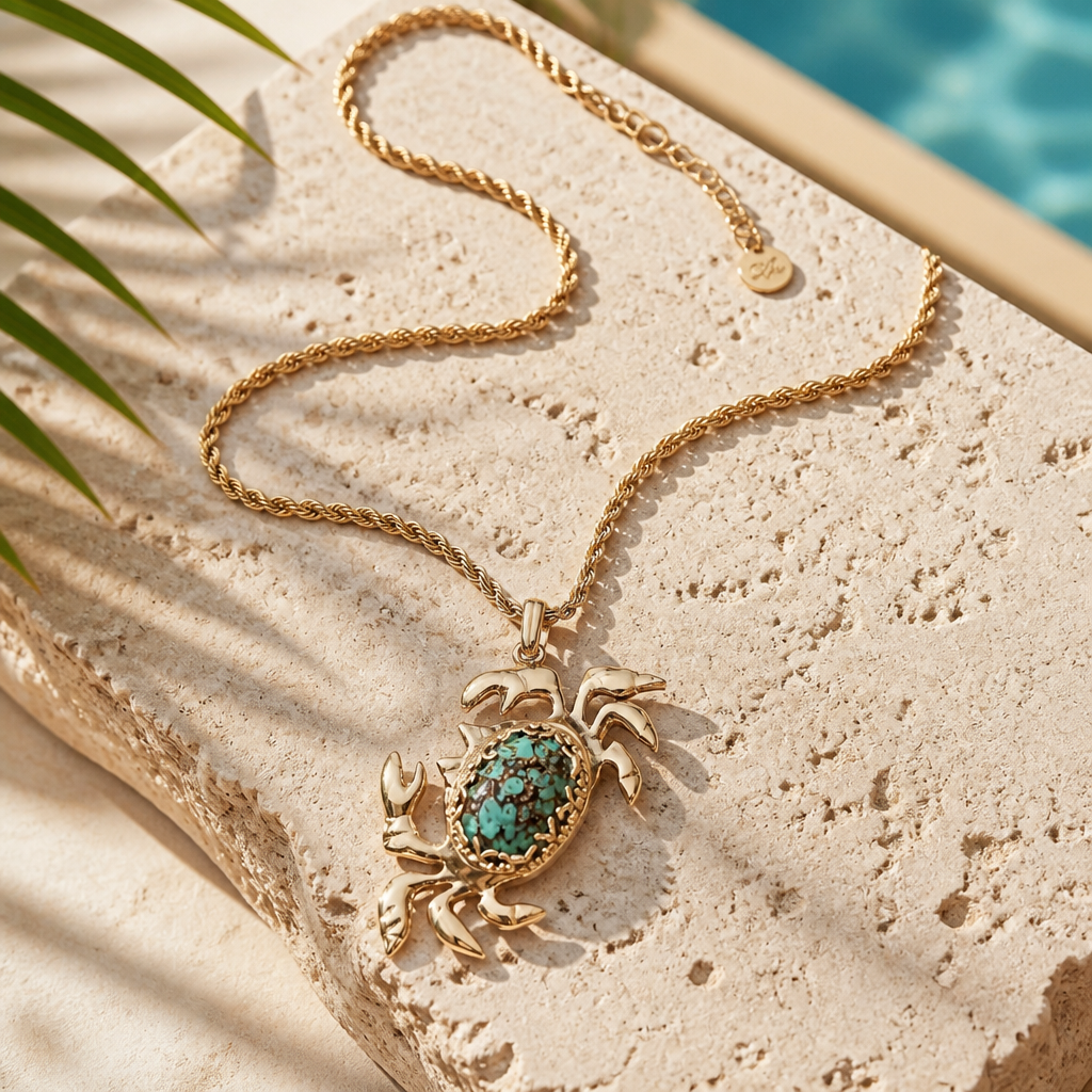 GAS BIJOUX - COLLIER KARAKOS DORÉ - PIERRE EN TURQUOISE MATRICE