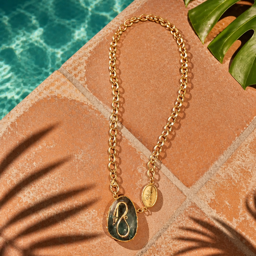 GAS BIJOUX - COLLIER BILLY DORÉ - PIERRE APATITE BLEUE / VERTE