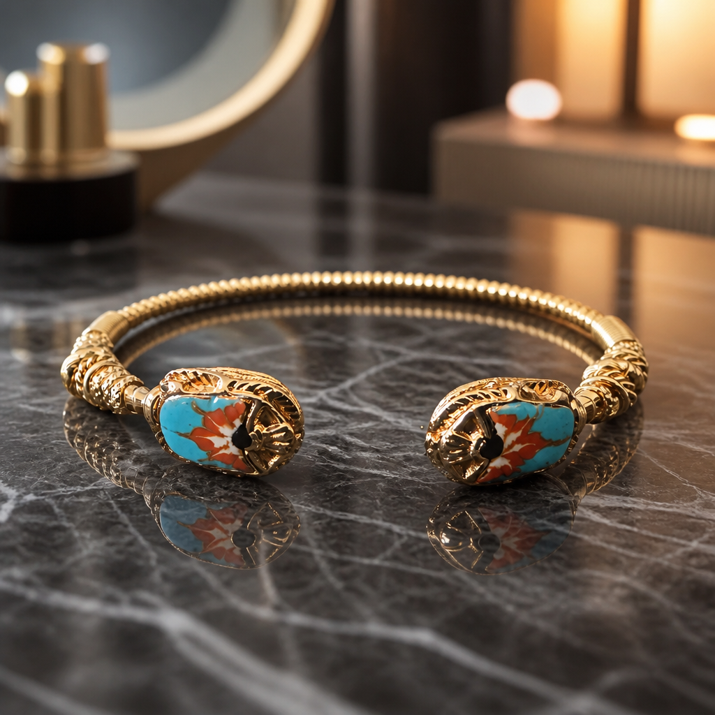 GAS BIJOUX - BRACELET DUALITY TORSADÉ DORÉ GRAND SCARABÉE ÉMAILLÉ