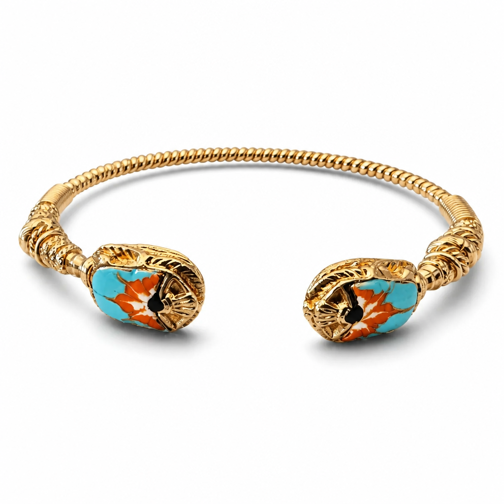 GAS BIJOUX - BRACELET DUALITY TORSADÉ DORÉ GRAND SCARABÉE ÉMAILLÉ