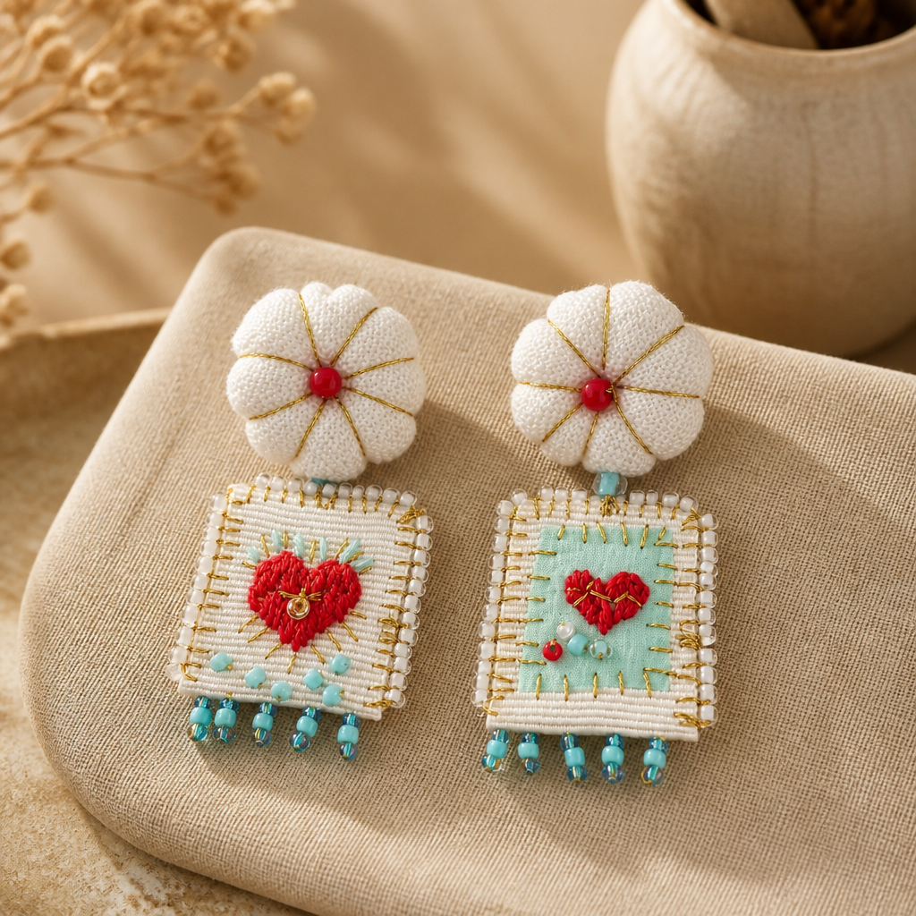 COLLECTION TOPAZE - BOUCLES D'OREILLES " FLEUR DE COTON ET COEUR "