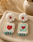 COLLECTION TOPAZE - BOUCLES D'OREILLES " FLEUR DE COTON ET COEUR "